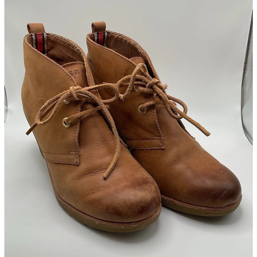 Sperry Top Sider Ankle Boots‎ Womens 7.5M Brown Leather Wedge Booties Lace Up